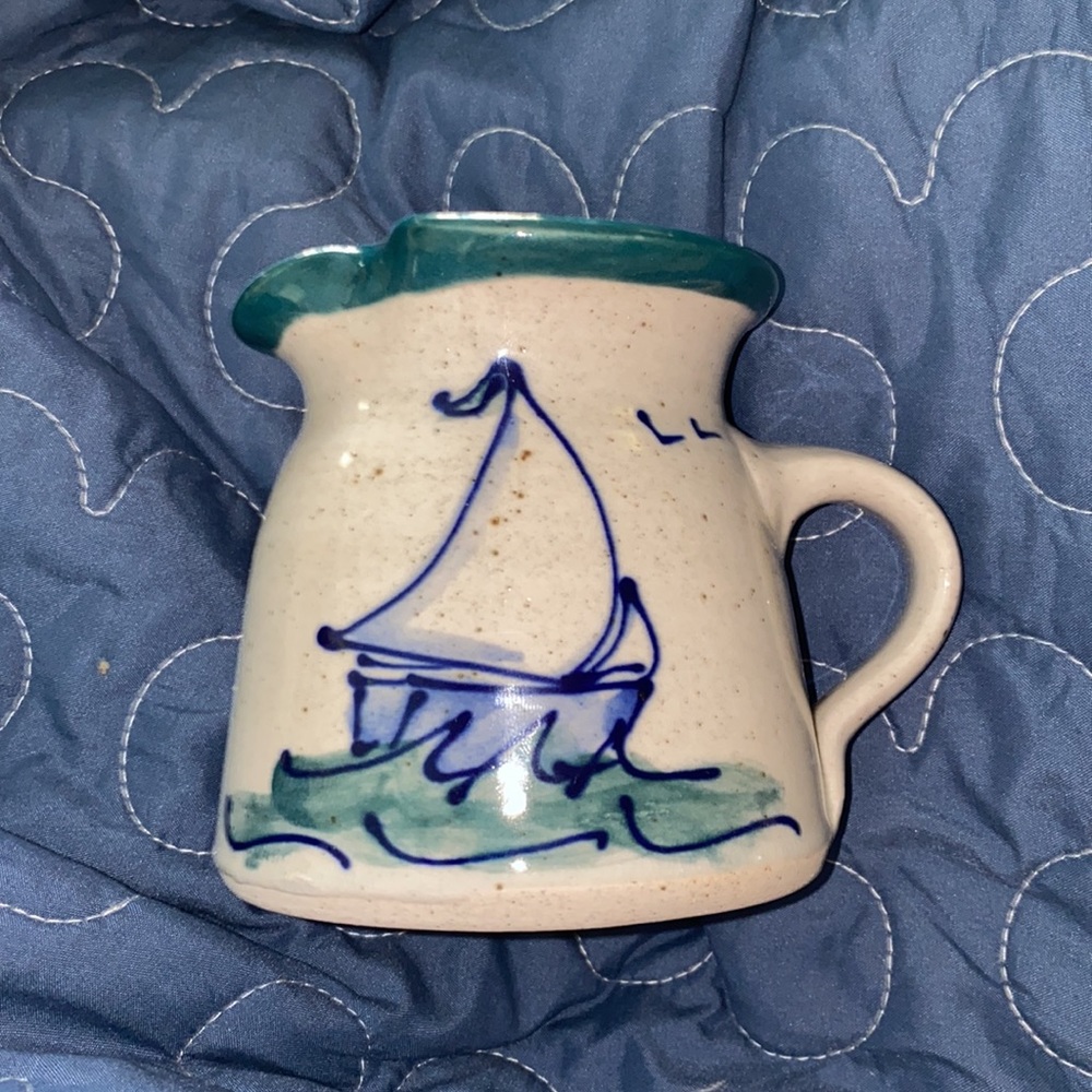 Great Bay Ceramic Pottery Salt Glazed Sailboat Creamer / Small Pitcher